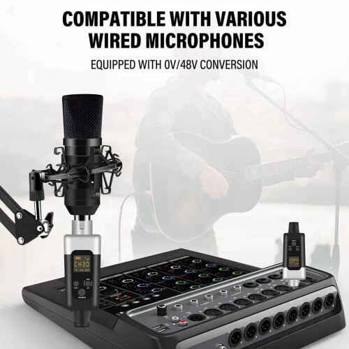 Sistema wireless per microfono XLR 0V/48V con trasmettitore e ricevitore Rechar_0t6 2