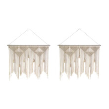 2X Arazzo Tessuto Boho Appeso Un Parete Macramè, Tenda Decorativa Nappa Bianca Beige per Sfondo Casa (Bastone di Legno Non Incluso)