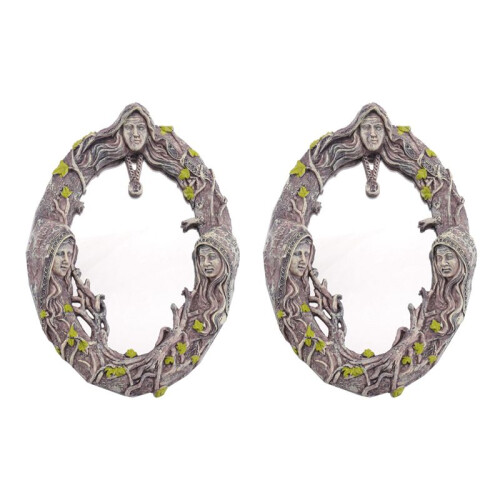 2X Triple Moon Goddess Wall Mirror Trinity Wall-Mounted Mirror with Five-Pointed Retro Hanging Mirror