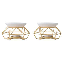 2X Ceramic Fragrance Lamp Essential Oil Burner Metal Burner for Essential Oils Wax Melt Burner with Round Ceramic Bowl
