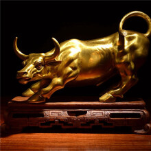 2X Statue de Taureau En Laiton Feng Shui Fortune, Sculpture Décoration de la Maison Taureau En Cuivre Doré Représente la Bonne Chance de Carrière