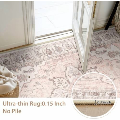 2x10 fod vaskbart boho-tæppe – skridsikkert blomsterprint 2