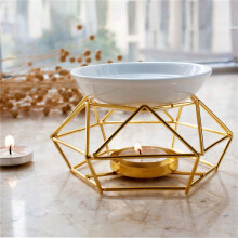 2X Ceramic Fragrance Lamp Essential Oil Burner Metal Burner for Essential Oils Wax Melt Burner with Round Ceramic Bowl