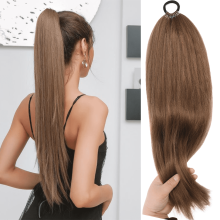 Perruque synthétique lisse longue de 45, 50, 55, 60, 65, 70 ou 80 cm avec queue de cheval, bandeau ou élastique.