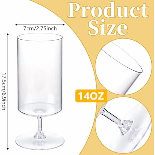 12 Pack Clear Plastic Wine Goblets 14 oz with Stem 1