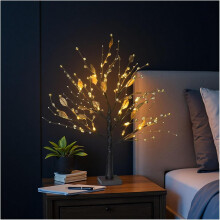 Red Berry Blossom Tree Gold 24 LED 48 Berries