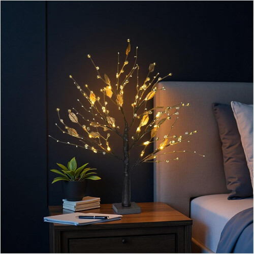 Red Berry Blossom Tree Gold 24 LED 48 Berries