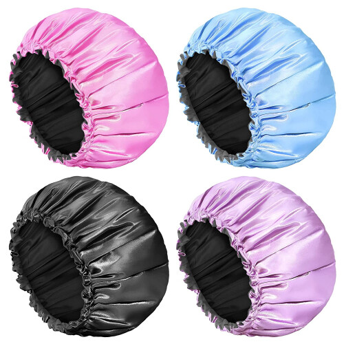 Douchemuts voor vrouwen met lang haar, dubbellaags satijn, 4-pack