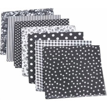 7-delers systoffpakke: svart gingham, blomstermønster, stripete bomullsstoff med fat quarters-motiv for quilting og lappeteppe