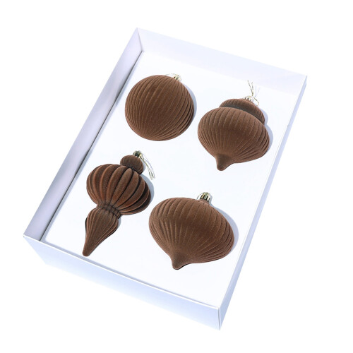 Brown Christmas Tree Ball Ornaments Set 4 Pieces