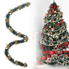 Guirlanda de Natal com Laços Vermelhos, 200 cm, Decoração Brilhante para Árvore, Lareira e Escadas – Enfeite Festivo de Natal