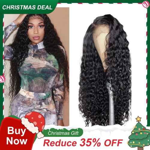 Peruca Lace Front de Ondas Profundas de 30 Polegadas, Peruca Lace Frontal HD para Cabelo Negro, 13x6x1, Lace Transparente