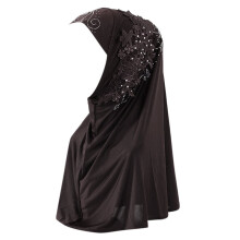Lenço Hijab Slip On com Design de Laço Duplo em Crepe, Cobertura de Cabeça Modesta para Uso Diário Feminino, Xale Cor Café