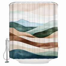 Cortina de ducha degradada en tonos verde azulado y marrón, 36 x 72 pulgadas, impermeable.