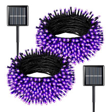 Lot de 2 guirlandes lumineuses solaires violettes de 22 m (72 pi), 400 LED, étanches, 8 modes, pour sapin/terrasse/fête – Décoration de Noël et