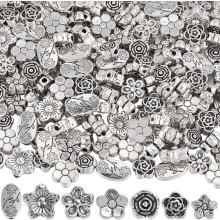 210 cuentas de plata con forma de flor, cuentas florales de aleación estilo tibetano para la fabricación de joyas, collares, pulseras, pendientes y