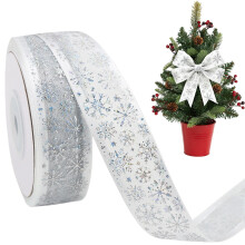 Glitterlint met sneeuwvlokmotief en draad, 2,5 cm x 9 m