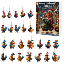 Ensemble de calendrier de l'Avent 2D avec des poules décoratives mignonnes en acrylique (24 pièces)