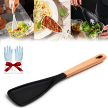 Multi-function Cooking Spoon, 3-in-1 Silicone Spoon Spatula Scoop with Wood Handle, Heat Resistant Non-Stick Cookware Safe Utensil for Kitchen