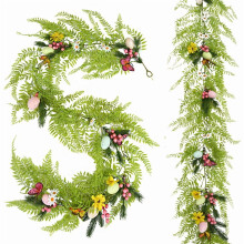 6.6 FT Easter Egg Flower Berry Garland for Fireplace, Mantle, Table – Spring/Summer Floral Vine Wreath Decor