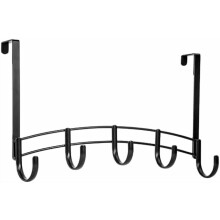 Over-Door Hook Rack Black 5-Hook Bathroom Bedroom