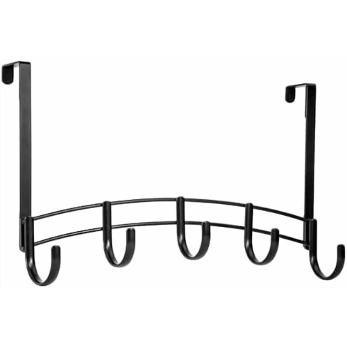 Over-Door Hook Rack Black 5-Hook Bathroom Bedroom