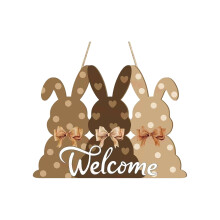 Easter Wooden Hanging Sign – Bunny Rabbit Welcome Door Hanger, Farmhouse Rustic Spring Decor for Indoor/Outdoor Porch, Window, Front Door (F)