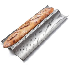 Nonstick Baguette Pans for French Bread Baking, Perforated 2 Loaves Baguettes Bakery Tray, 15" x 6.3", Silver