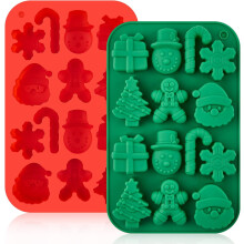 2PCS Christmas Chocolate Molds: Santa, Tree, Snowman, Gingerbread Man – Silicone Baking Molds for Candies, Jellies, Ice Cubes, Wax Melts, Soaps,