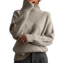 Elegant stickad tröja för kvinnor, långärmad, överdimensionerad pullover, rund hals, lämplig för kontors- och fritidsaktiviteter
