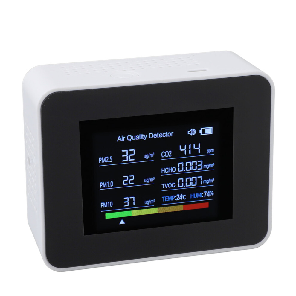 Indoor Air Quality Meter 8 in 1 CO2 PM2.5 TVOC HCHO Temp Humidity White