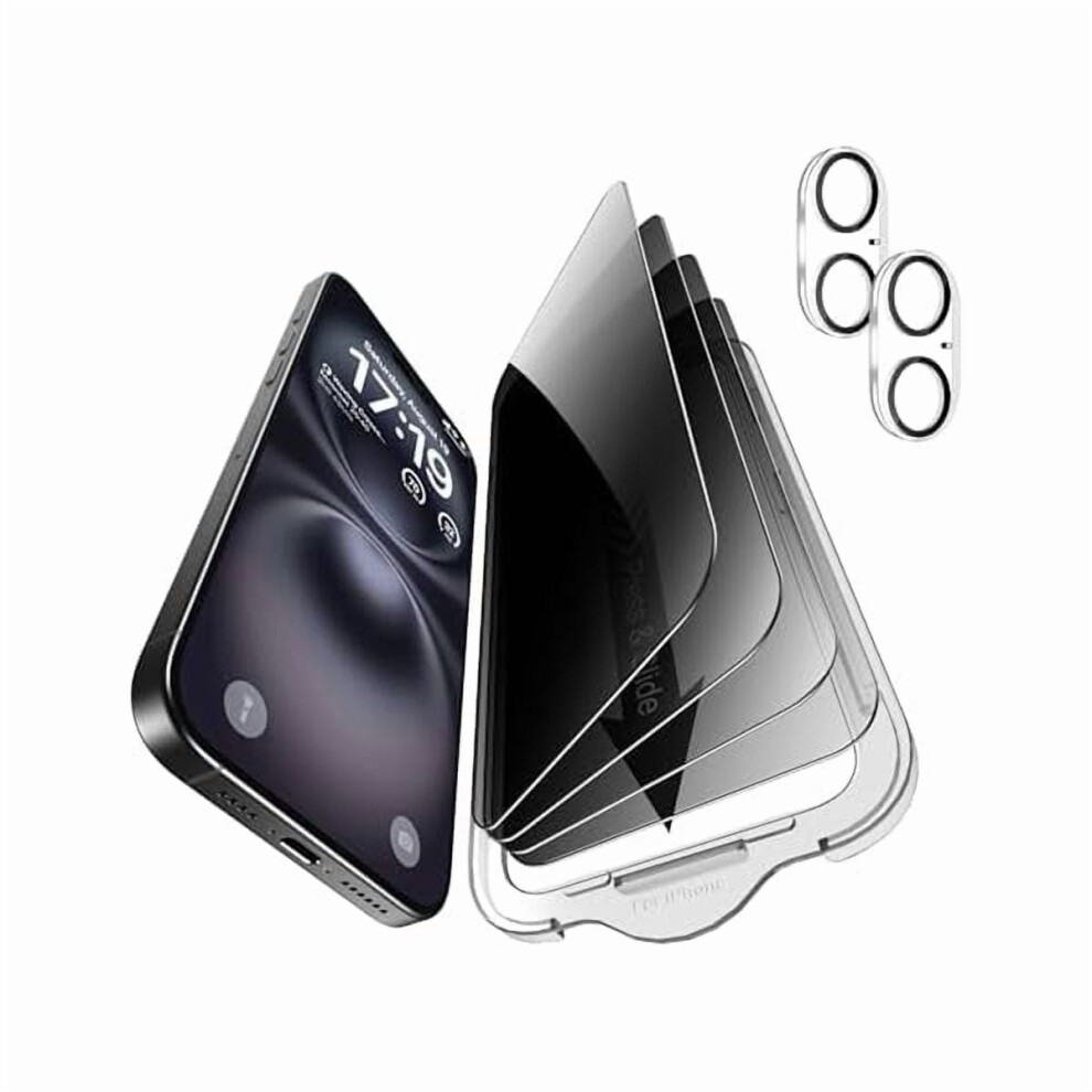 4-Pack Iphone 16 Privacy Screen Protectors [6.1"] + 2 Camera Lens Protectors, 9H+ Tempered Glass, Military-Grade Shatterproof & Scratch Resistant 9399596121017