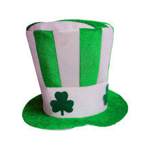 Sombrero de copa de duende de terciopelo a rayas verdes y blancas (1 unidad)