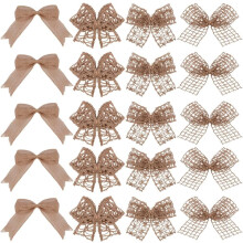 Verpakking van 24 mini-strikjes van jute, lichtbruin, 2 sets