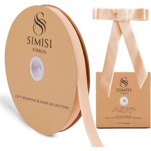 Champagnerfarbenes Samtband, 1,6 cm x 23 m