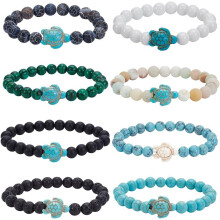 Turquoise Turtle Bracelet Set (8 pcs, 8 styles) – Sea Turtle Conservancy Support, Compatible with Most Wrist Sizes