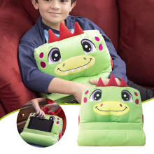 Dinosaur Toy Pillow with Built-in Tablet Holder Green