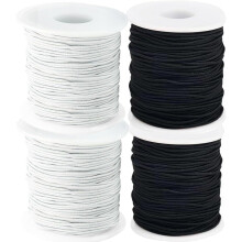 RUseeN Elastic Bracelet String 1mm, Stretchy Cord for Bracelets, Necklaces & Beads – Black/White, 4 Rolls