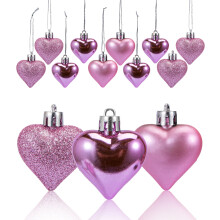 Valentine's Day Heart Ornaments 36pcs Heart Shaped Baubles Hanging Decorations for Christmas Tree Wedding Anniversary Party Decor, Pink