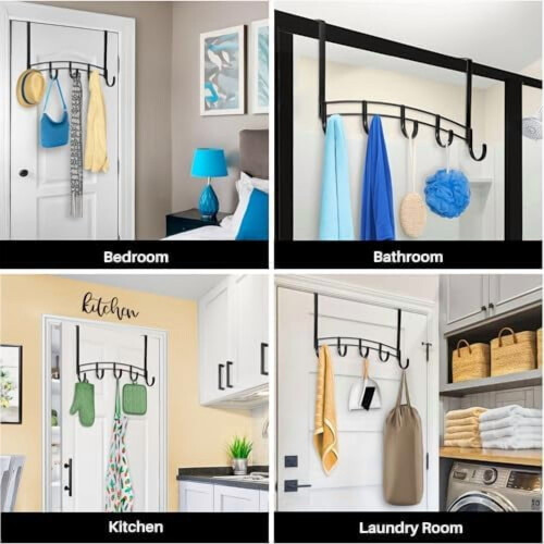 Over-Door Hook Rack Black 5-Hook Bathroom Bedroom 1