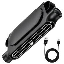 Car Headrest Fan, USB-Powered, 3-Speed Dual Turbo Silent Fan, Type-C Cable, Compact Design for Backseat, Pets & Parked Cars, Black