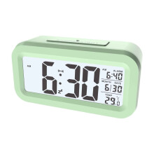 Réveil intelligent à détection de luminosité et de température, fonction snooze, affichage de la date, horloge électronique LCD silencieuse,
