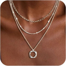 Gelaagde kettingen van sterling zilver voor dames – Stapelbare choker en ketting met ronde hanger, perfect voor de gelaagde kledingtrend.
