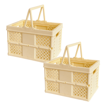 Lot de 2 caisses de rangement pliables, paniers à provisions en plastique avec poignées, pour la voiture, la maison et les pique-niques.