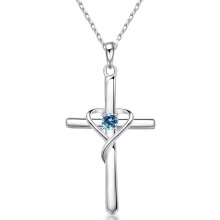 925 sterling zilveren kruisketting met 5A CZ geboortesteen