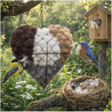 Handgemaakt hartvormig vogelhuisje van alpacavezel, navulbaar nest voor kolibries, wintercadeau voor dierenliefhebbers en kolibrieliefhebbers.