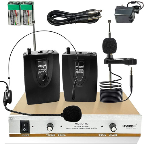Microfone sem fio duplo de mão com receptor, ideal para DJs, karaokê e canto (WM301HC)
