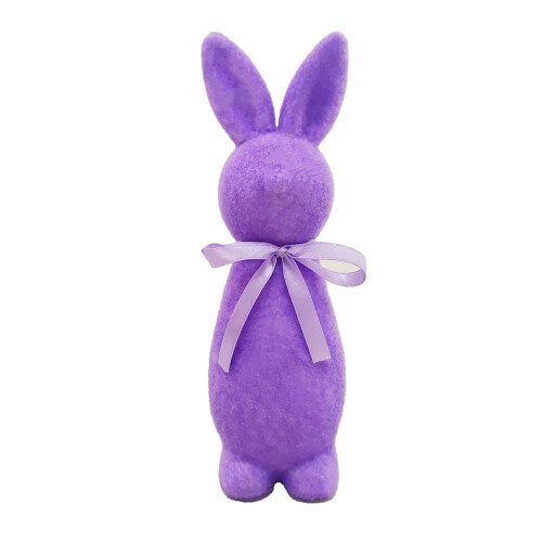 Enfeite de Páscoa: Coelho Decorativo com Laço Aveludado, 21,8 x 5,8 cm (8,6 x 2,3 polegadas), Boneco de Coelho de Espuma em Cor Sólida para