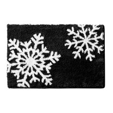 Tapis de bain d'hiver ChristmasLuxury noir et blanc Ă flocons de neige, extra doux et absorbant, en microfibre avec envers en TPR, pour le sol