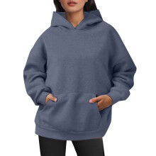 Hoodies för kvinnor, överdimensionerade tröjor, pullover-hoodies, sammetströjor, långärmade med fickor för vinter- och höstkläder, Z03Blå, L